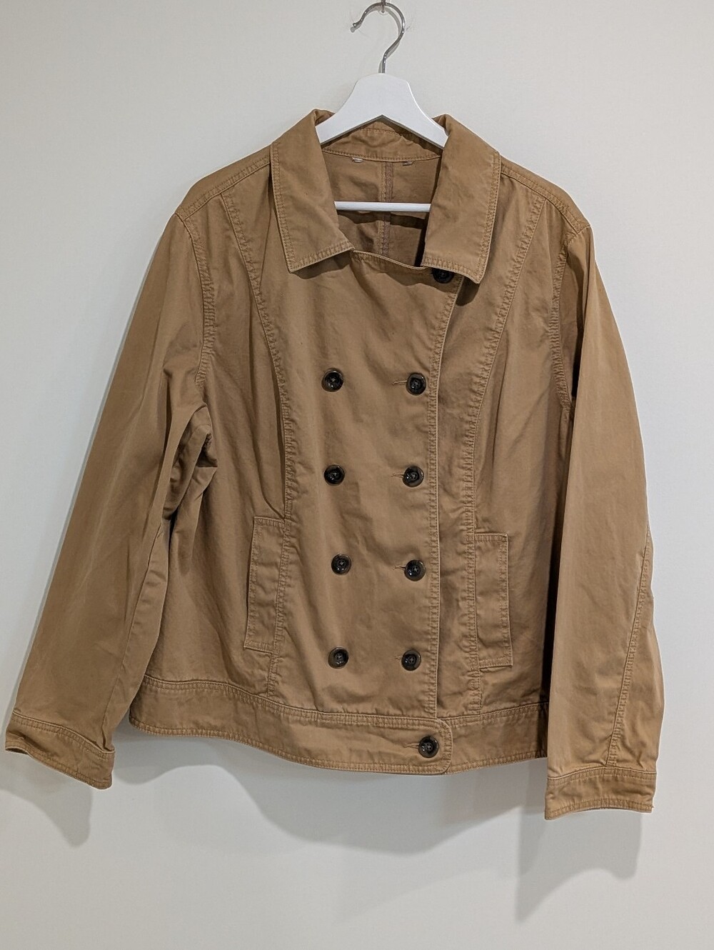 Tan Double-Breasted Cotton Jacket Minimalist Preppy Old Money Fall Utility